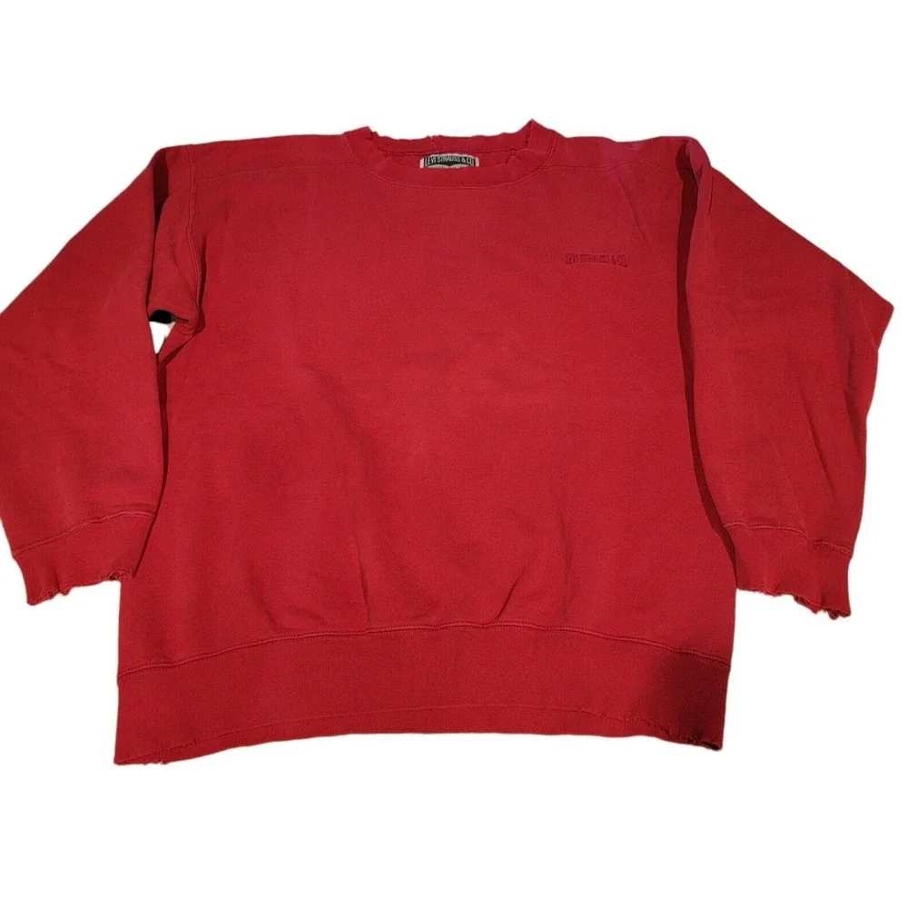 VTG‎ Levi Strauss Sweatshirt Men's Large Distressed Red 90's Thrashed